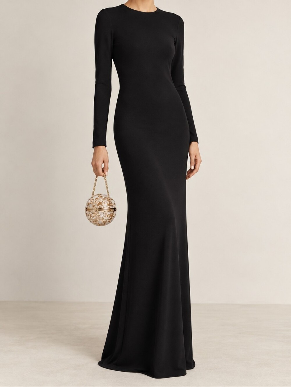 Alice + Olivia Black Bodycon Maxi Gown with Leather & Mesh Back – Size 0